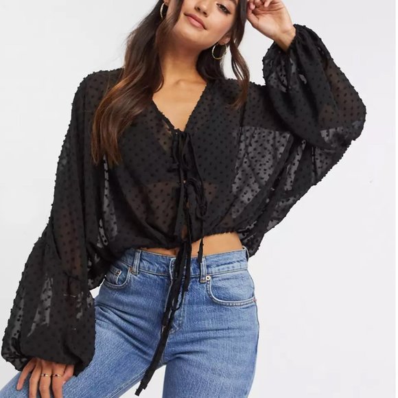 ASOS DESIGN Long Sleeve Sheer Dobby Top